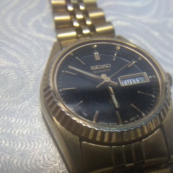 Seiko Quartz Watch 3Y03-0169 Day Date All Gold Bracelet New Glass Battery !!! - Picture 2 of 12